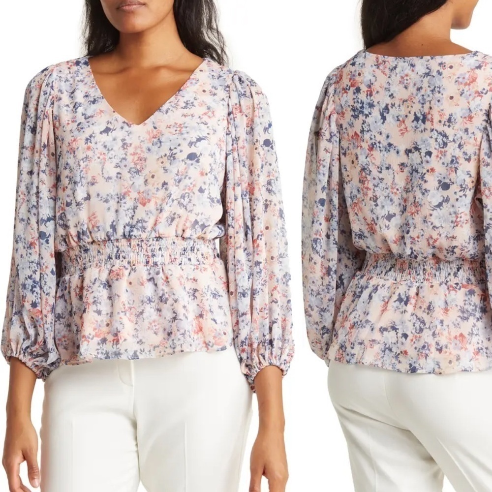 1. State Light Pink & Blue Purple Floral Top - Picture 9 of 9